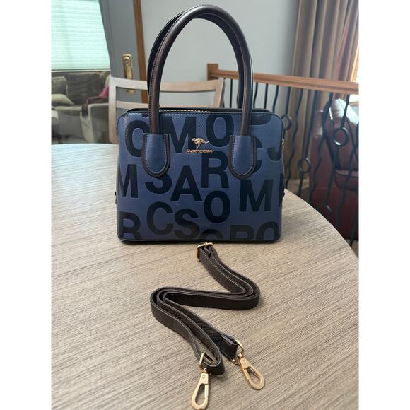 NEW Kaidifeineroo Top Handle Satchel Shoulder Handbag Bag Blue Embossed Letters - Picture 2 of 9